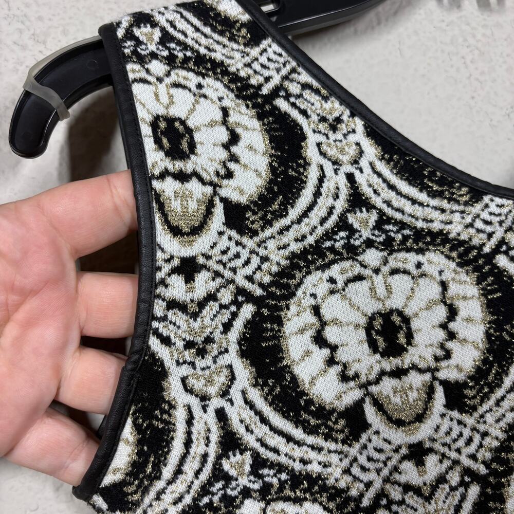 Michael Simon Petite Small Metallic Sweater Tank Black White Geometric Print - Picture 6 of 9